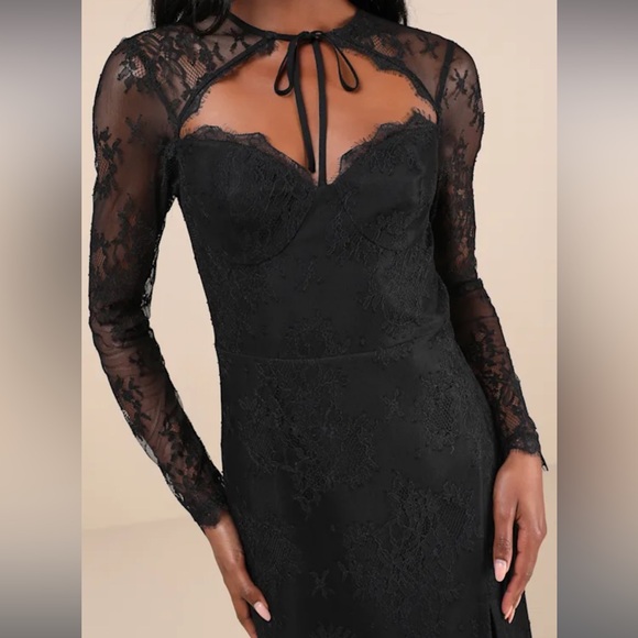 Lulu Elegant Black Lace Midi Dress - Picture 3 of 3